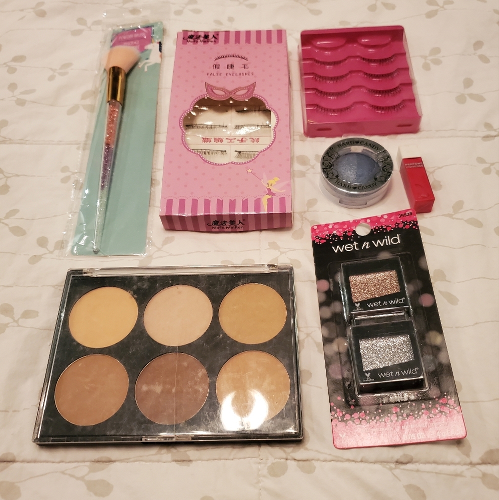 Makeup Bundle Falsies Eyelashes Eye Shadow Glitter Lip Gloss Brush